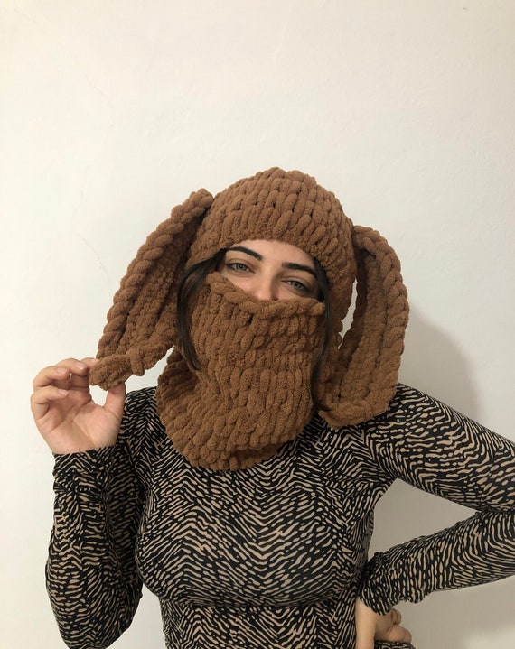 Brown Bunny Balaclava Mask, Knitted Ski Mask, Unisex Animal