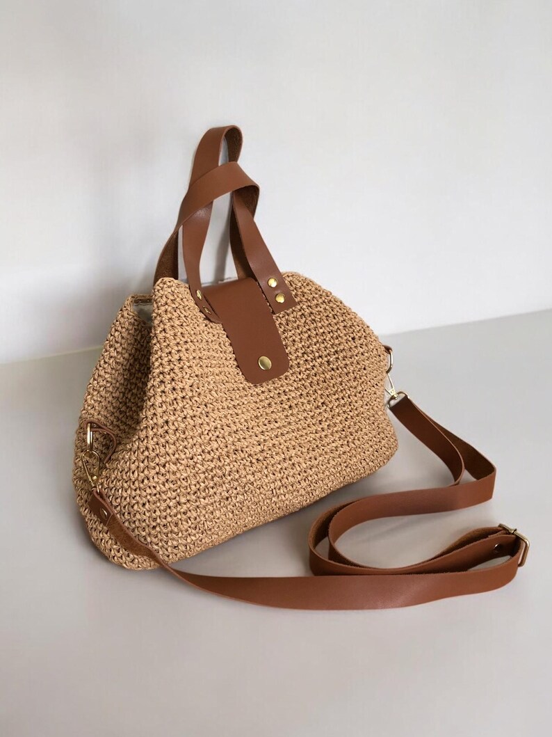 Small Raffia Cross Body Crochet Raffia Crossbody Bag, Summer Leather Tote Bag for Women, Small ...