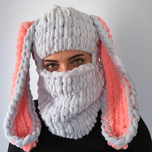 Bunny Balaclava Mask, Knitted Balaclava Unisex, Animal Balaclava, Balaclava With Long Ears, Custom Color Balaclavas, Bunny Ski Mask