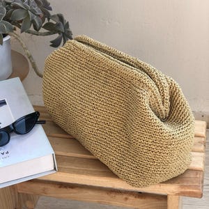 Straw Knitted Raffia Bag, Raffia Natural Clutch Bag For Women, Straw Summer Pouch Clutch Bag