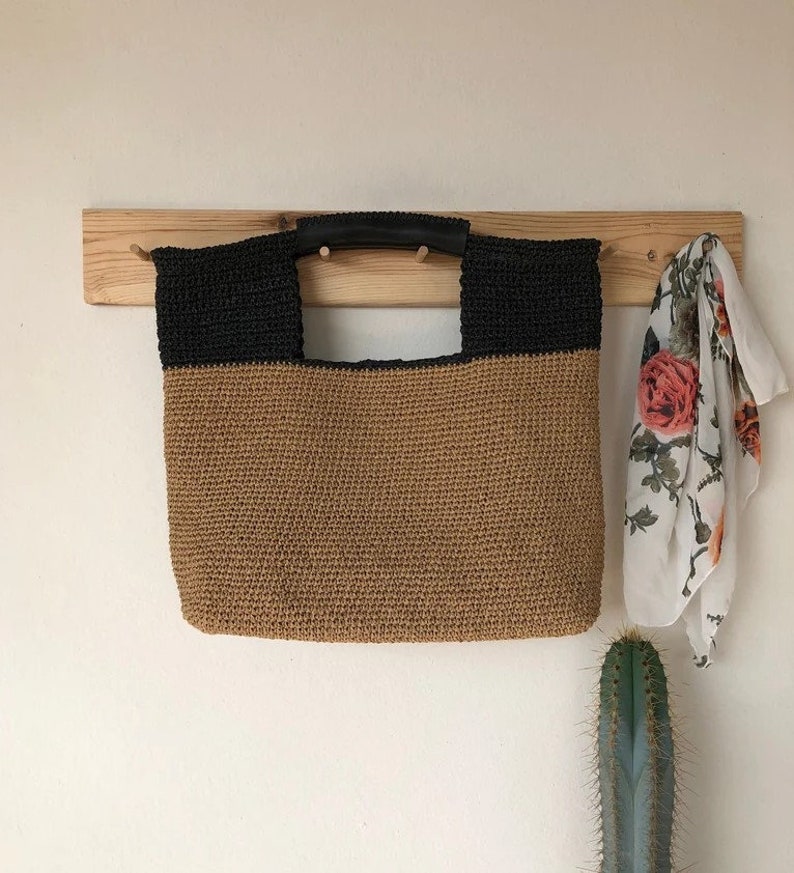 Crochet Raffia Tote Bag, Summer Shopper Bag For Women, Straw Beach Tote Bag, Crochet Market Bag Two Colors