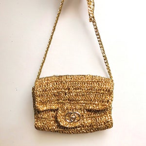 Crochet Gold Raffia Crossbody Clutch Bag, Knitted Metallic Wedding Purse For Women, Luxury Evening Summer Bag, Gold Bridal Clutch Bag zdjęcie 8