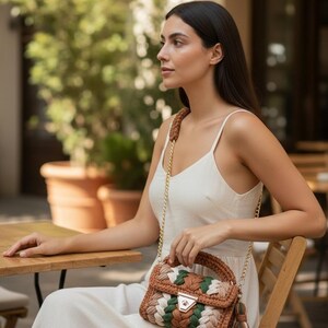 Crochet Shoulder Bag: Knitted Multi Color Cotton Designer Bag image 11