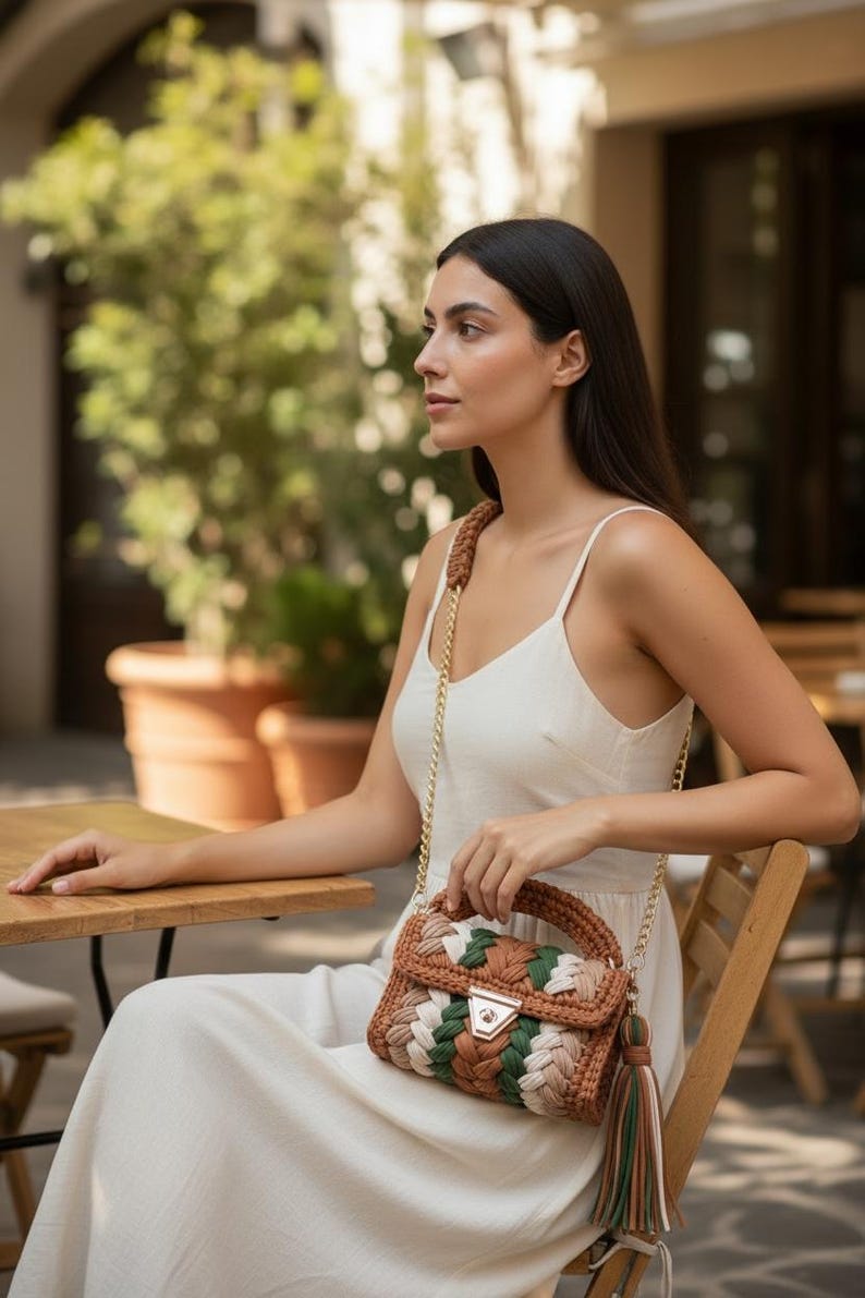 Crochet Shoulder Bag: Knitted Multi Color Cotton Designer Bag image 11