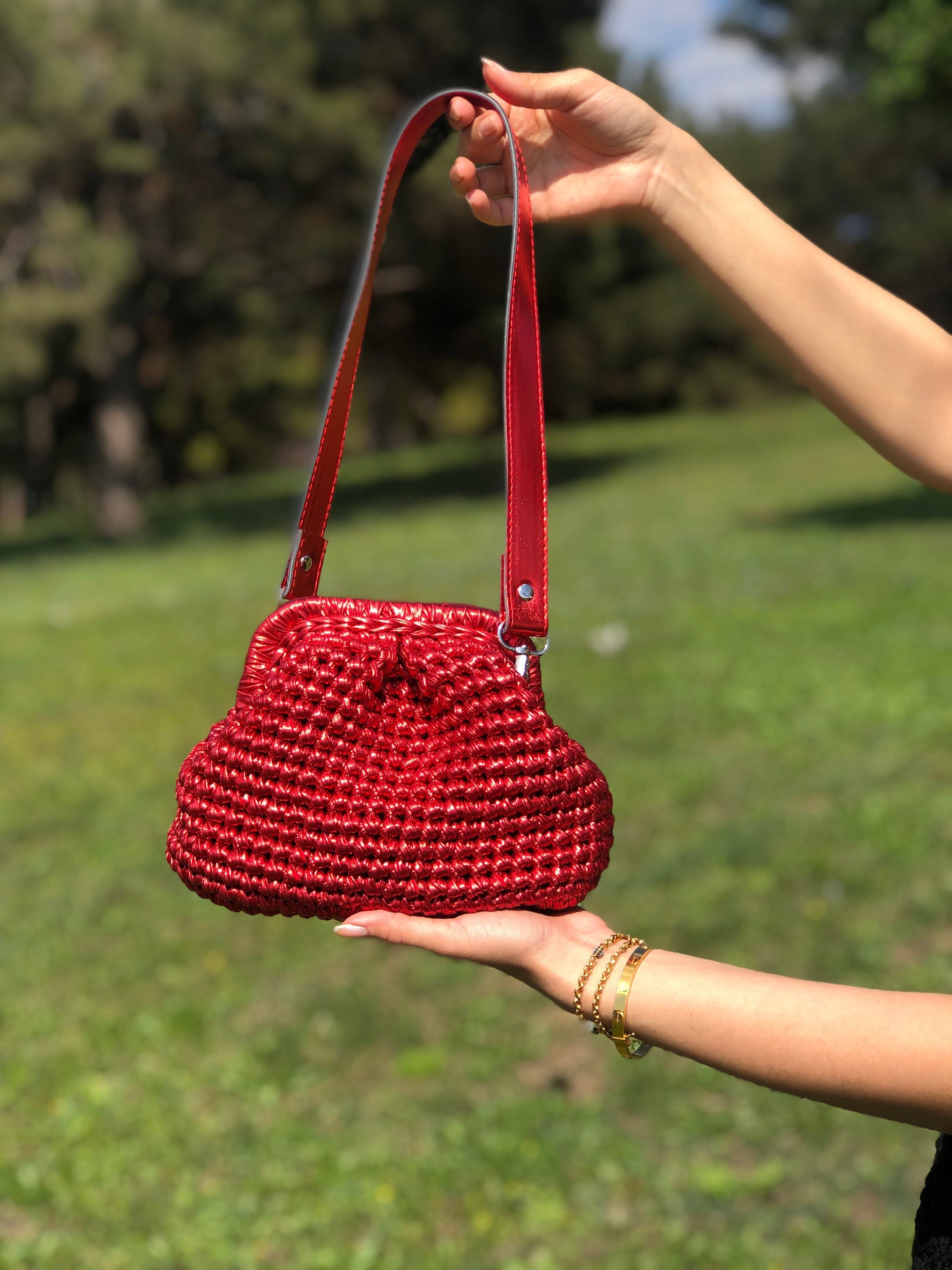 Red Evening Pouch Clutch Bag, Red Bridesmaid Clutch Bag, Metallic ...