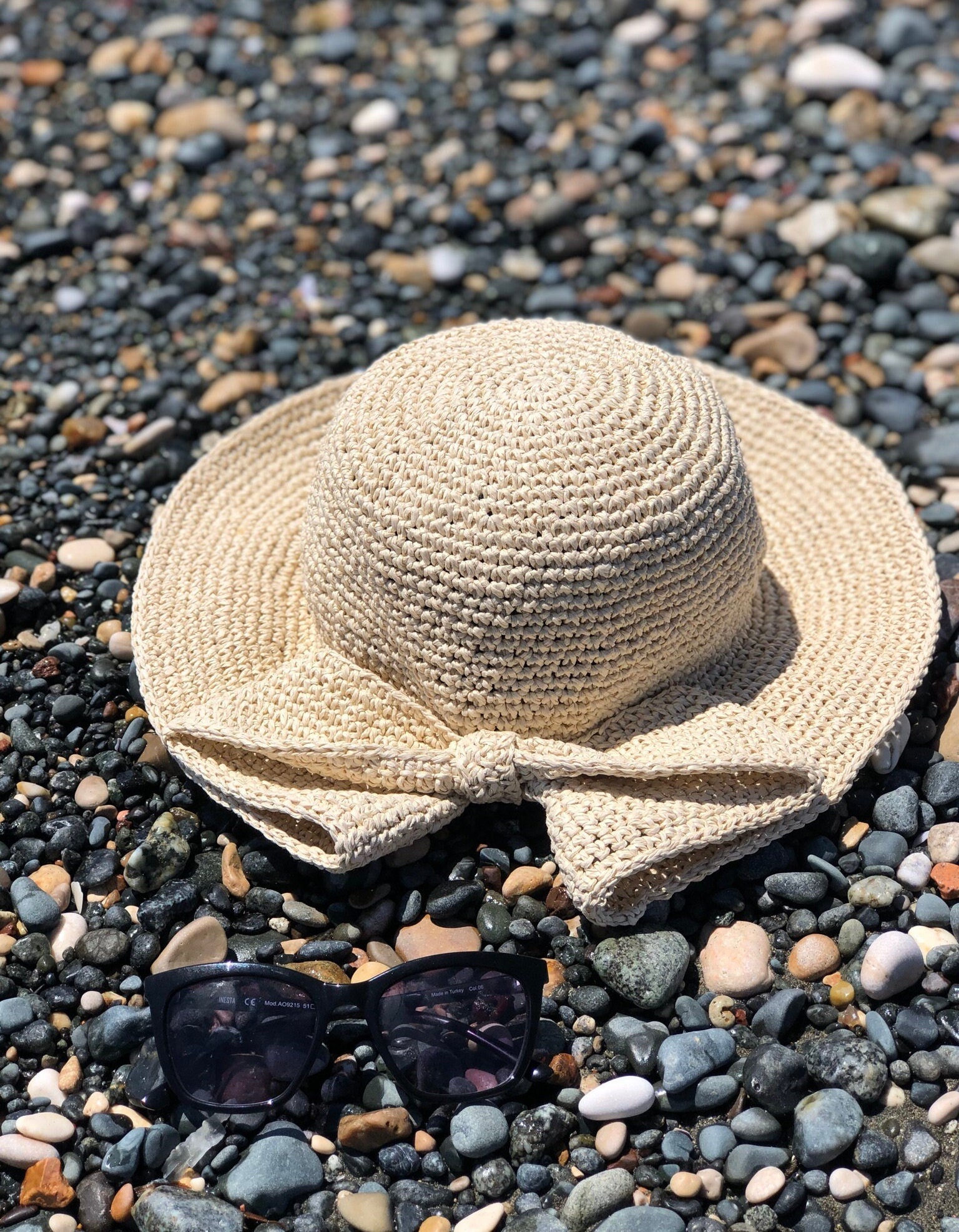 Handmade Crochet Raffia Hat, Straw Floppy Hat, Bow Hat 
