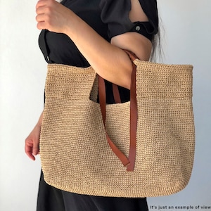 Crochet Raffia Tote Bag, Summer Shopper Bag For Women, Straw Beach Tote Bag, Crochet Market Bag image 7