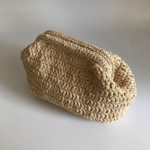Handmade Raffia Clutch Bag, Beige Pouch Clutch Bag For Women, Summer Raffia Straw Bag