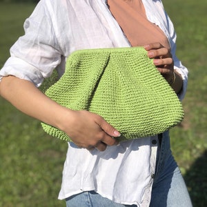 Small Raffia Green Clutch Bag For Women, Straw Knitted Raffia Bag, Wedding Straw Cloud Bag