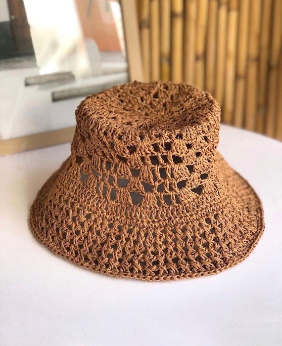 帽子 RAFFIA BUCKET HAT Iris - Women's Crochet Raffia Packable Bucket Hat (RHS3109) – San
