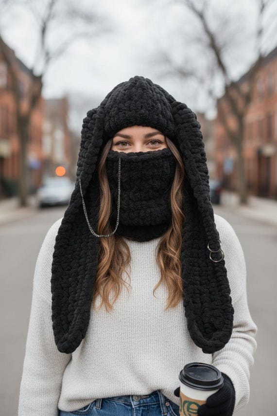 Handmade Bunny Balaclava Mask, Ski Mask, Knitted Rabbit Ears