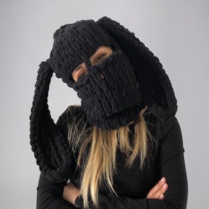 Balaclava Mask, Black Knitted Winter Hat, Costume Mask Cyberpunk, Balaclava With Ears, Sexy Devil Mask, Festival Party Ski Mask