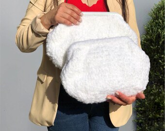 Buy Handmade White Teddy Clutch, Dumpling Clutch Bag, Puffy Cloud