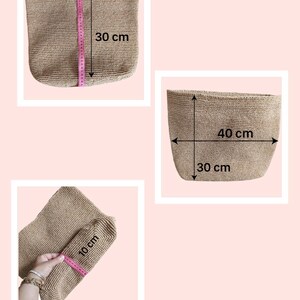 May include: A tan woven basket with a rectangular base. The basket measures 30 cm in height, 40 cm in width, and 10 cm in depth. A pink measuring tape is visible on the basket. Text on the image states measurements may differ by 1-2 cm.