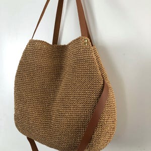 Sommer Leder Tragetasche für Frauen, Stroh Strand Crossbody Bag, häkeln Raffia Tragetasche, Schulter natürliche Sommer Tragetasche