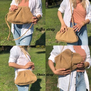 Handmade Raffia Pouch Clutch Bag For Women, White Wedding Purse, Bridal Party Clutch Bag, Straw Beach Bag, Raffia Clutch Bag image 4