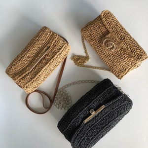 Crochet Mini Crossbody Clutch Bag, gestrickte Stroh Geldbörse für Frauen, Sommer Hochzeit Geldbörse
