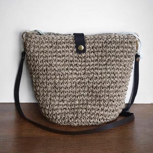 Crochet Mink Raffia Crossbody Bag, Summer Crossbody Straw Bag, Small Woven Shoulder Bag