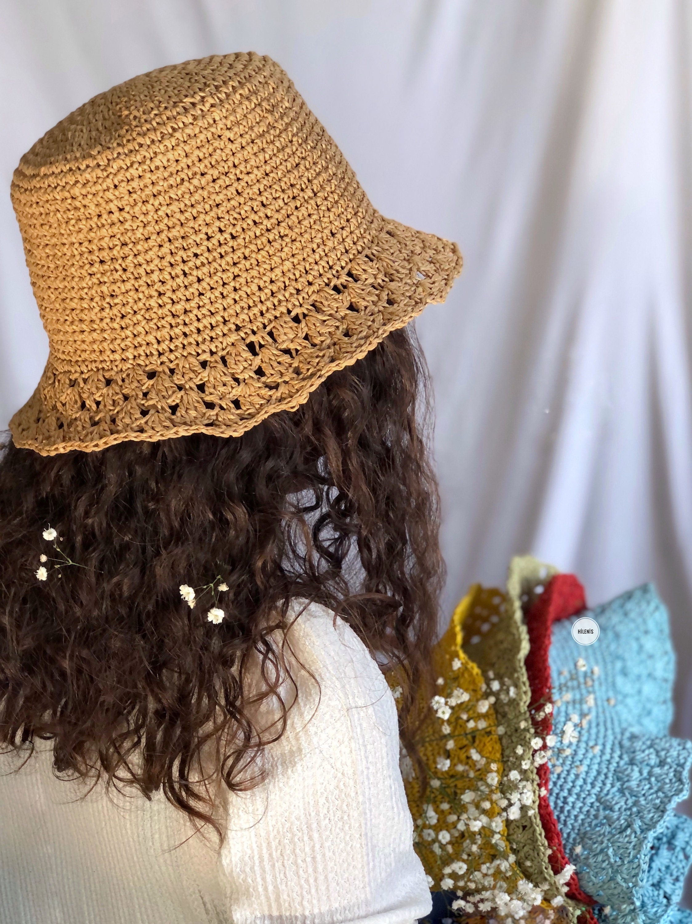 Crochet Raffia Bucket Hat Unique Design Hat Crochet Beach Etsy