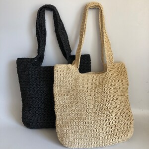 Crochet Raffia Tote Bag, Summer Straw Shopping Bag For Women, Straw Beach Shoulder Bag image 7