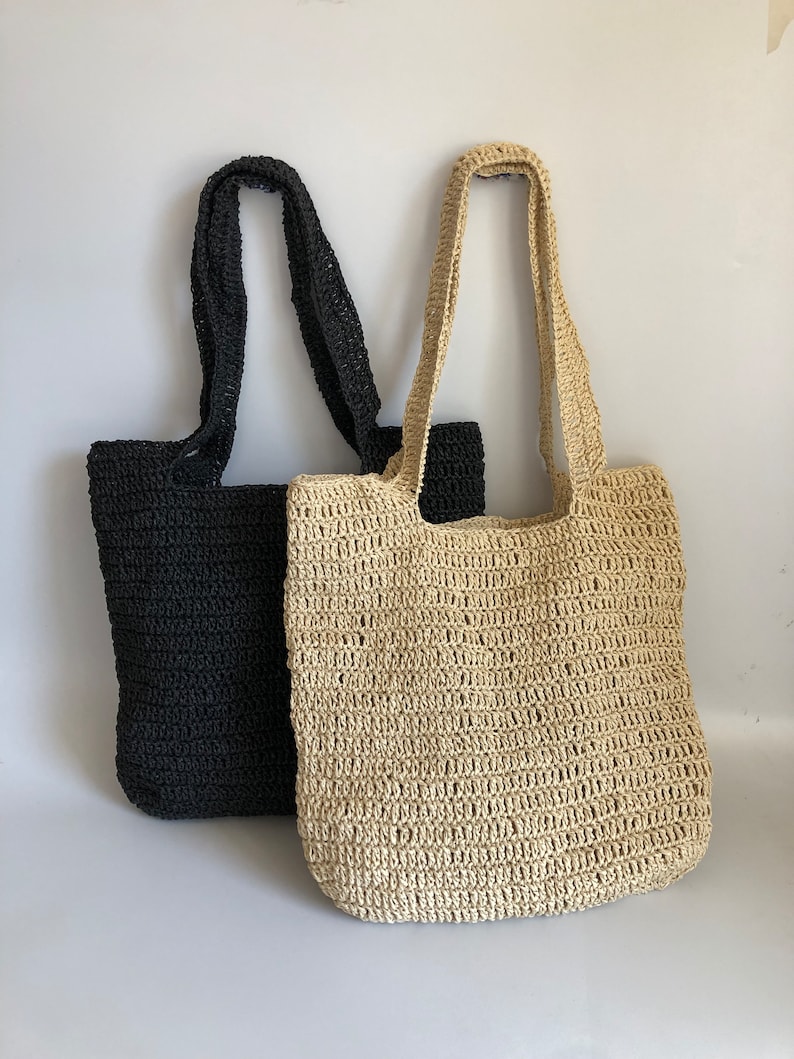 Crochet Raffia Tote Bag, Summer Straw Shopping Bag For Women, Straw Beach Shoulder Bag image 7