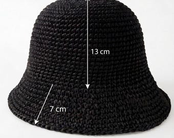 Black Crochet Raffia Bucket Hat: Handmade Woven Beach Hat - Etsy