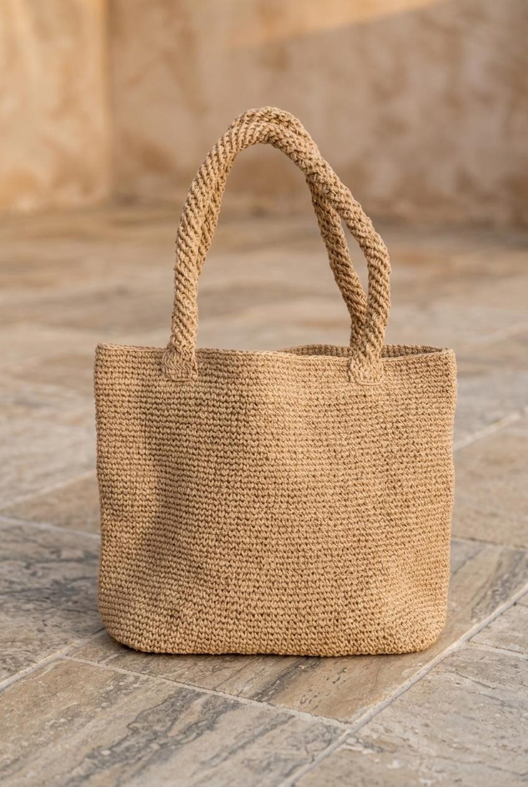 Summer Beige Raffia Tote Bag, Straw Beach Shoulder Bag, Crochet
