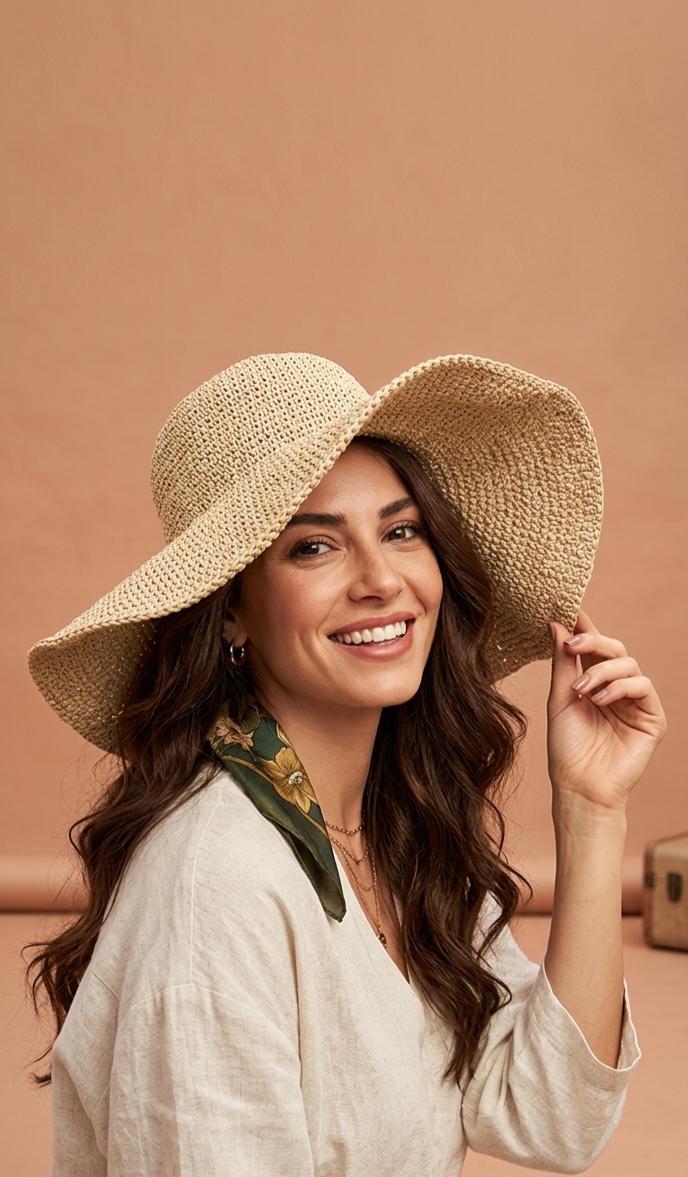 Handmade Crochet Raffia Floppy Hat: Vintage Woven Beach Sun  display picture 2