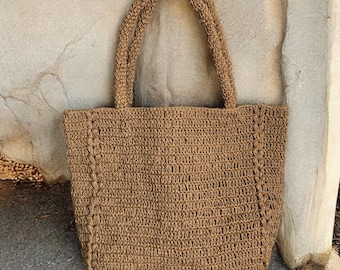 Crochet Raffia Tote Bag, Summer Straw Shopping Bag, Beach Shoulder Tote Bag, Summer Tote Bag