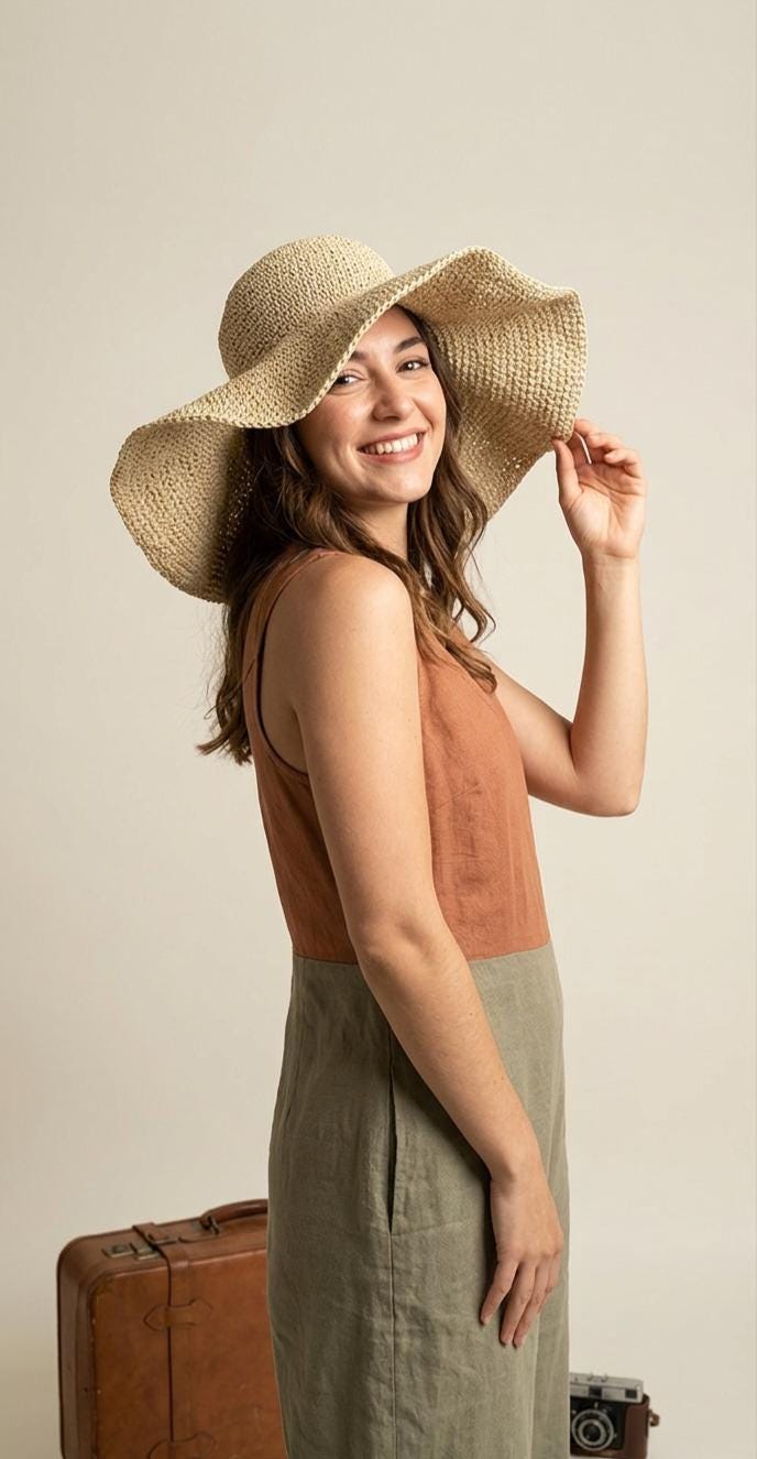 Handmade Crochet Raffia Floppy Hat: Vintage Woven Beach Sun  display picture 3
