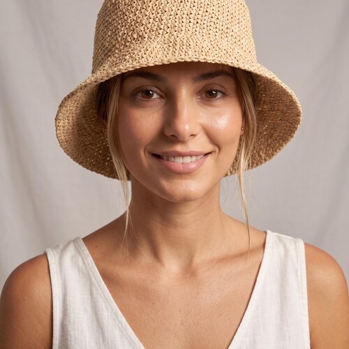 Crochet Raffia Bucket Hat, Unique Design Hat, Crochet Beach Hat, Summer Raffia Hat, Vacation Straw Hat, Woven Raffia Hat, Handmade Gift