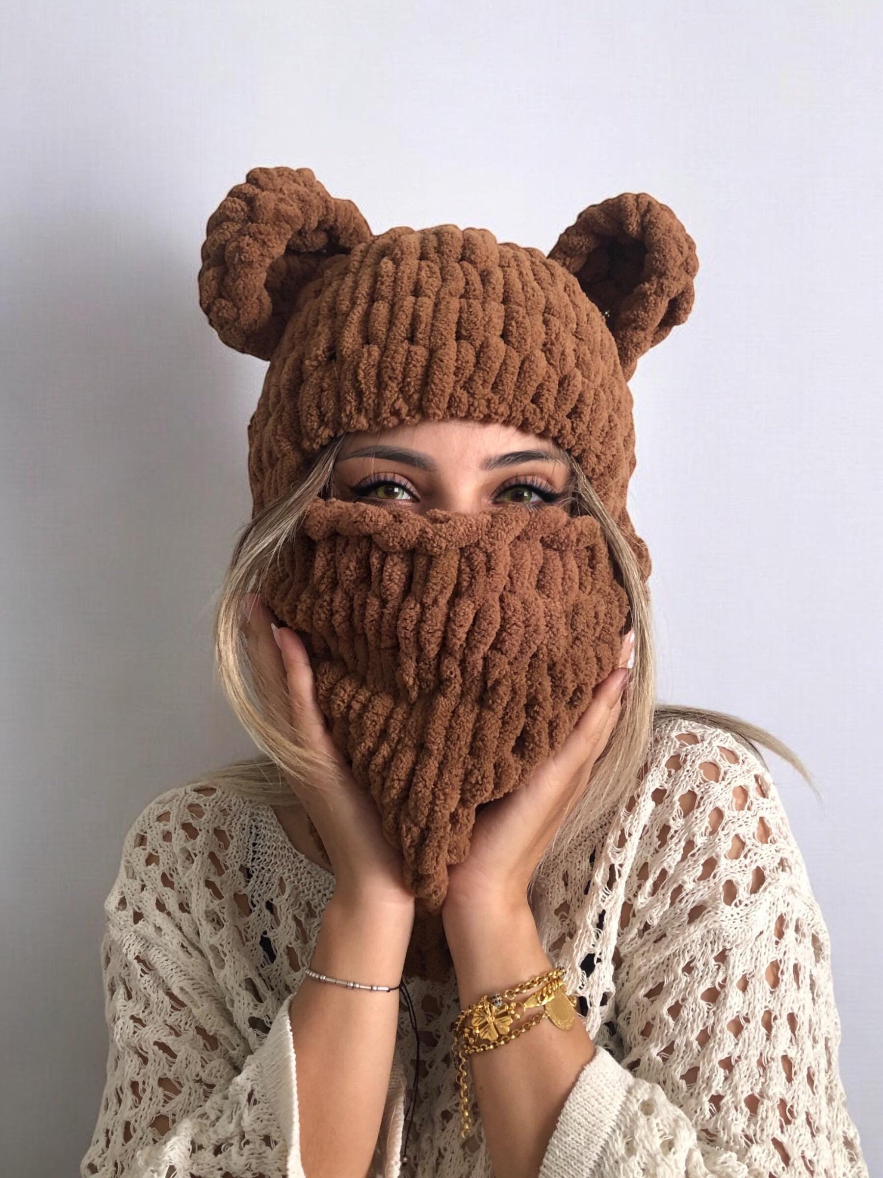Warm Hug Handmade Balaclava アリソンブラウン 即完品 Hand Knit Wool Balaclava, Animal Balaclava, Helmet Protector, Ski