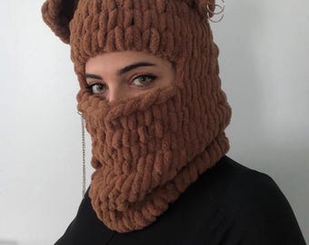 Black Bear Balaclava Mask, Knitted Balaclava Unisex, Animal