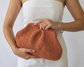 Handgemachte Raffia Beutel Clutch Tasche, Sommer Hochzeit Geldbörse, Top Griff Clutch Handtasche für Frauen