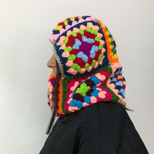 Pasamontañas colorido de crochet para mujer, pasamontañas de algodón tejido a mano, gorro de invierno, pasamontañas de crochet