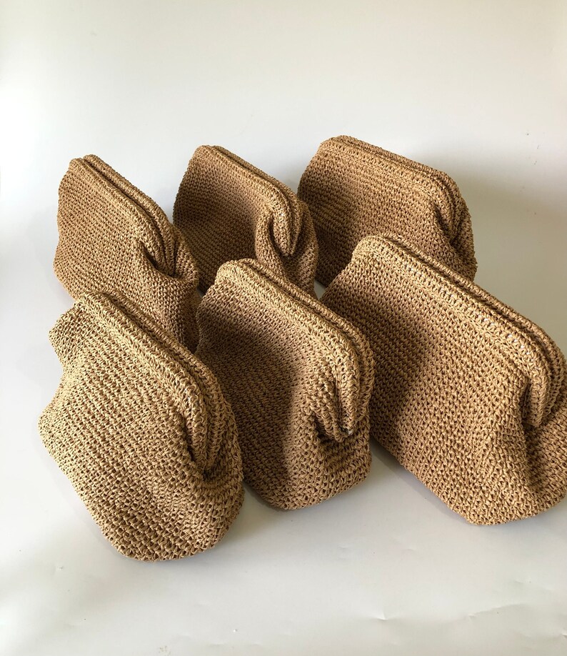Bolso de mano de rafia de ganchillo, bolso de verano tejido natural, bolso de mano tipo cartera de rafia de paja tejida imagen 10
