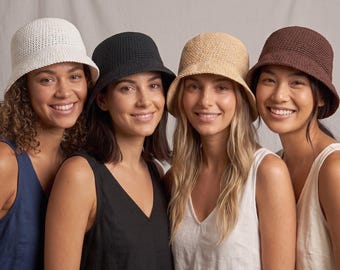 Black Crochet Raffia Bucket Hat: Handmade Woven Beach Hat - Etsy