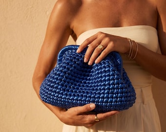 Bolso de mano tipo clutch azul metálico para la noche, bolso de mano para bodas en la playa, bolso de lujo para el verano