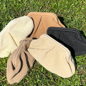 Crochet Raffia Beige Clutch Bag For Women, Straw Summer Party Clutch Bag, Raffia Pouch Clutch Bag With Hidden Metal Locked