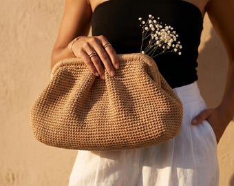 Pochette all'uncinetto in rafia fatta a mano / Borsa estiva intrecciata