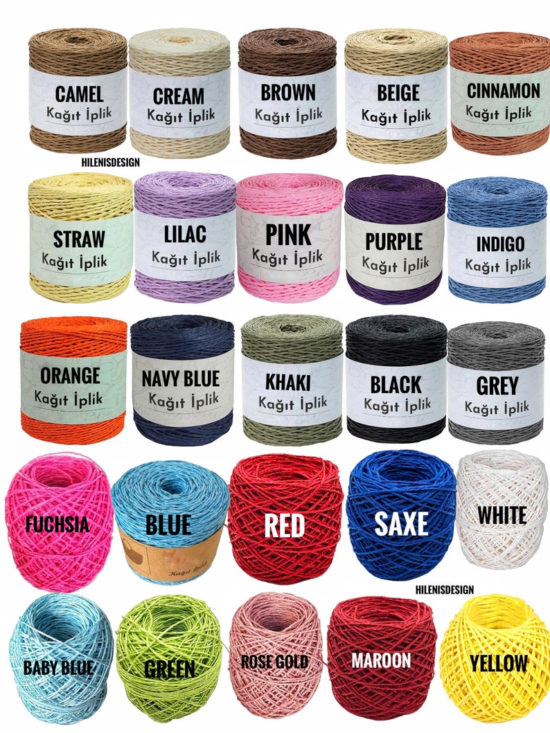 Puede incluir: Una colecci&oacute;n de veinticinco bobinas de hilo de papel en varios colores, incluyendo camel, crema, marr&oacute;n, beige, canela, paja, lila, rosa, morado, &iacute;ndigo, naranja, azul marino, caqui, negro, gris, fucsia, azul, rojo, saxe, blanco, azul beb&eacute;, verde, oro rosa, granate y amarillo.