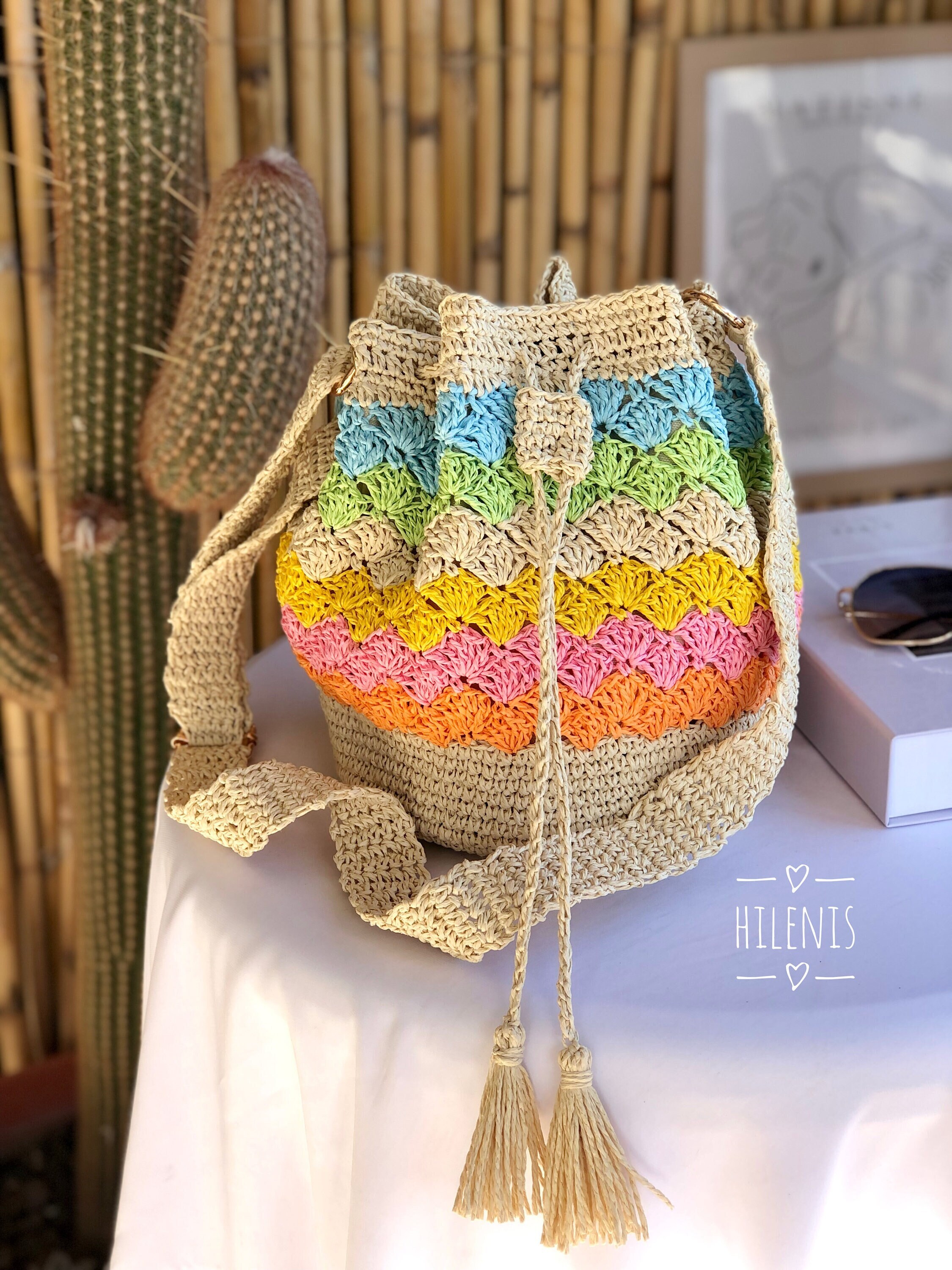 Crochet PATTERN, Large Packable Mesh Beach Bag, Retro Raffia