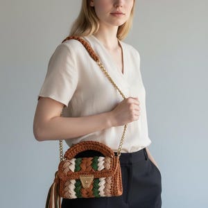 Crochet Shoulder Bag: Knitted Multi Color Cotton Designer Bag image 16