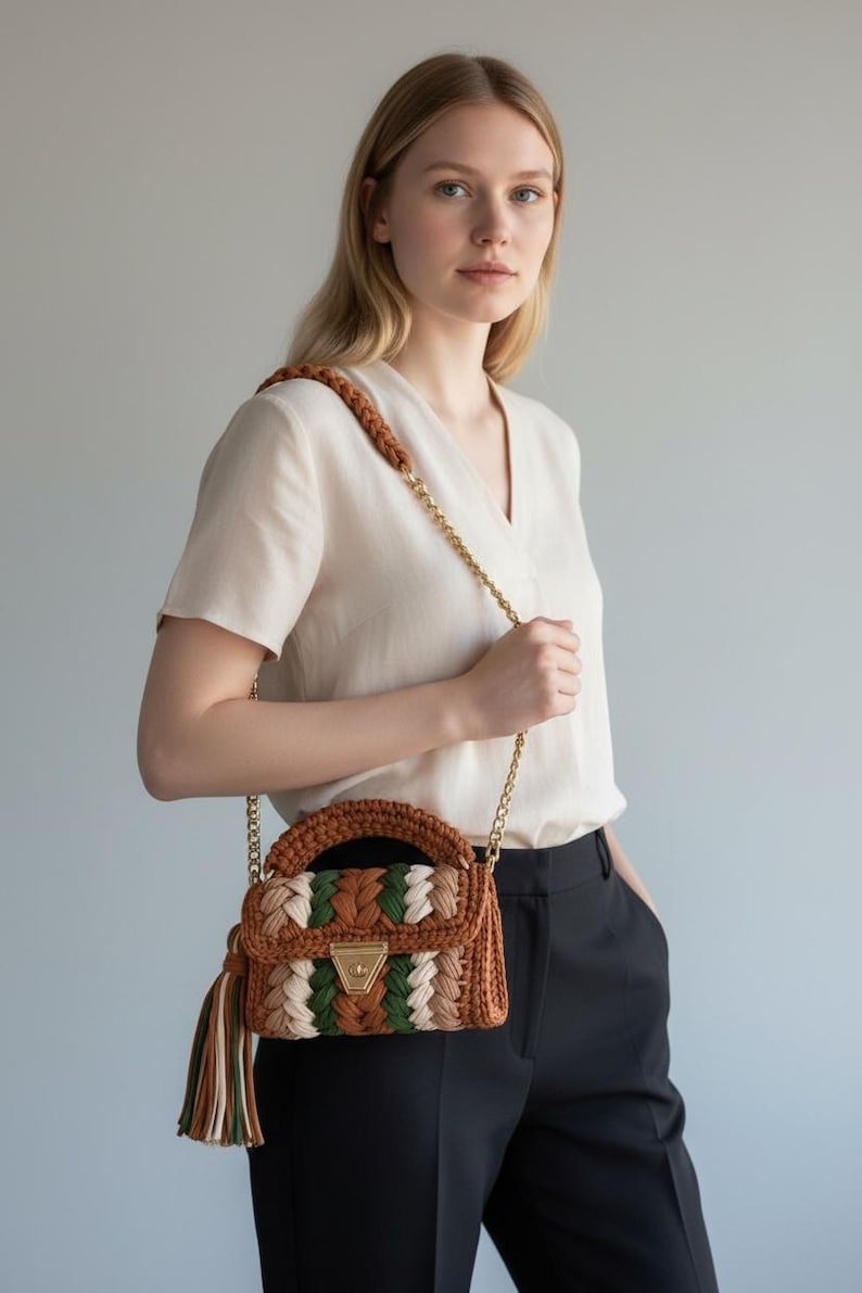Crochet Shoulder Bag: Knitted Multi Color Cotton Designer Bag image 16