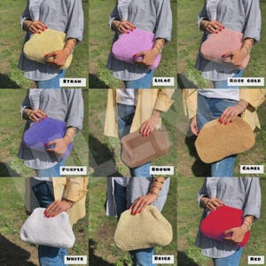 Bolso de mano de rafia de ganchillo, bolso de verano tejido natural, bolso de mano tipo cartera de rafia de paja tejida imagen 17