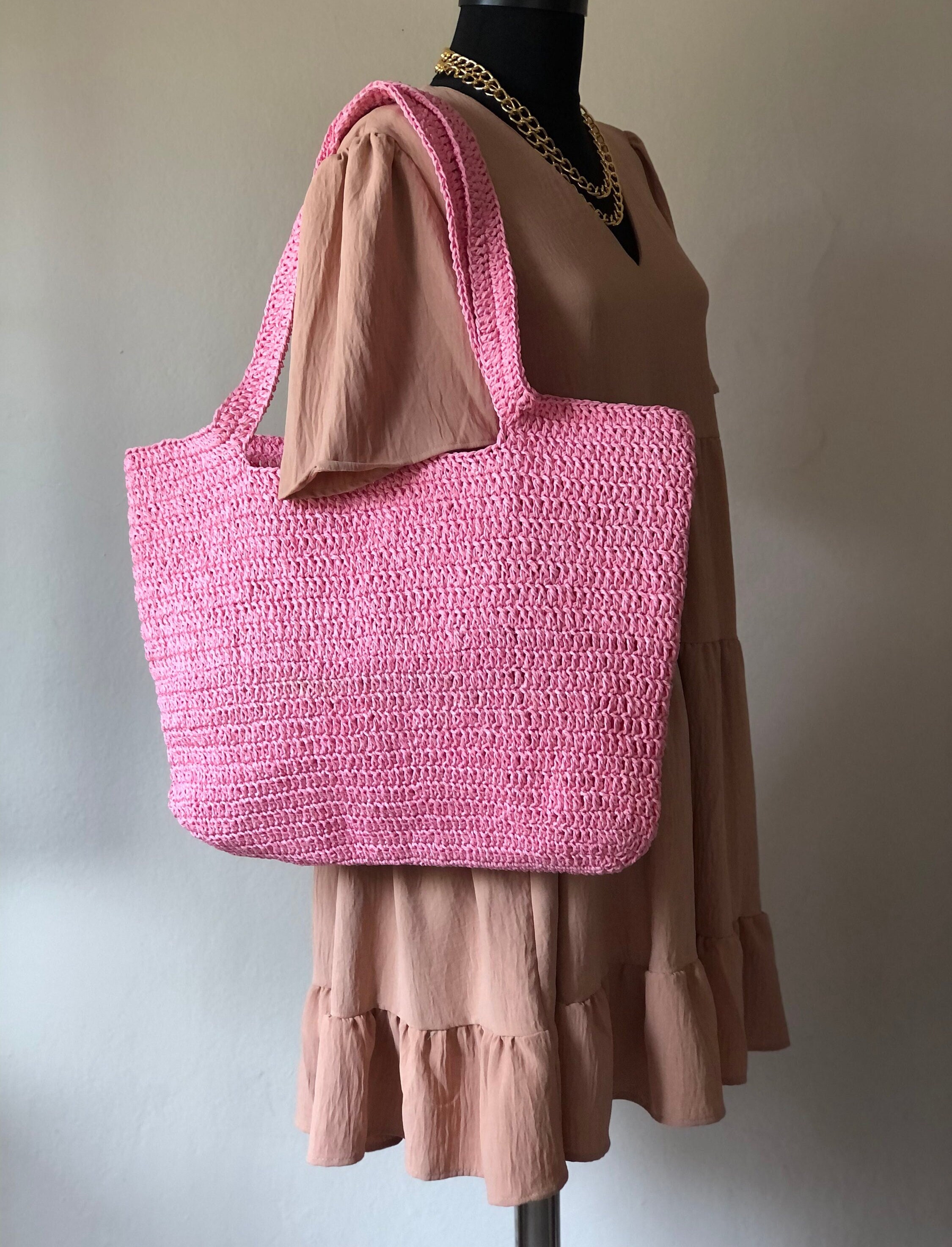 Straw Beach Shoulder Bag, Crochet Woven Raffia Large Tote Bag
