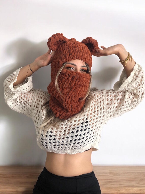 Bear Balaclava, Knitted Helmet Balaclava, Animal Balaclava, Helmet