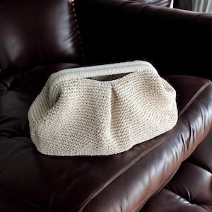 Natural Beige Raffia Bag, Handmade Raffia Pouch Clutch Bag, Summer Wedding Purse, Top Handle Clutch Hand Bag