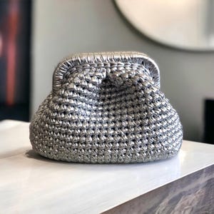 Silber Metallic Tasche, Abend Stricken Beutel Tasche, Handgemachte Häkeln Kupplung, Luxus Hochzeit Clutch Tasche