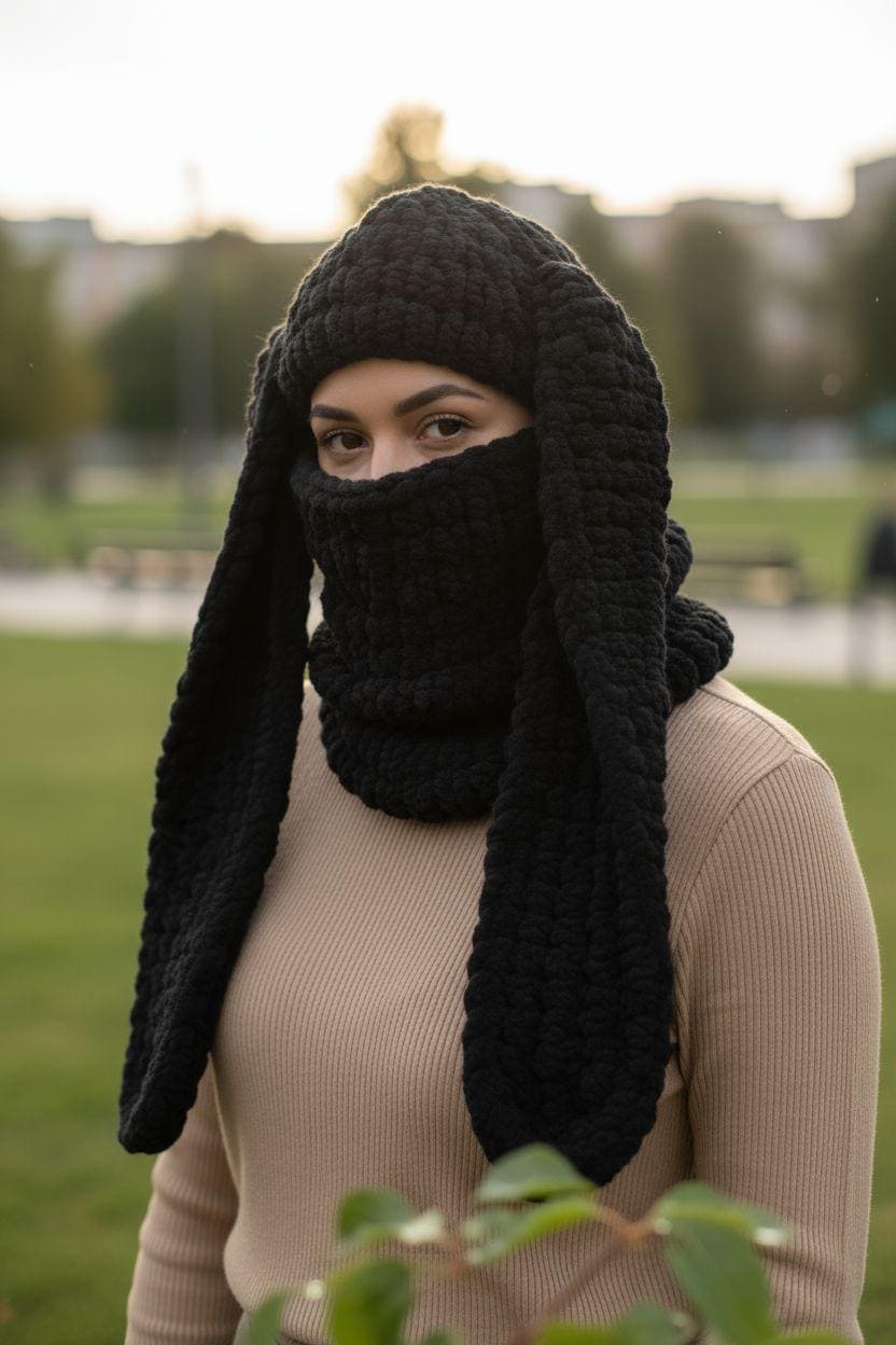 Handmade Bunny Balaclava Mask, Ski Mask, Knitted Rabbit Ears